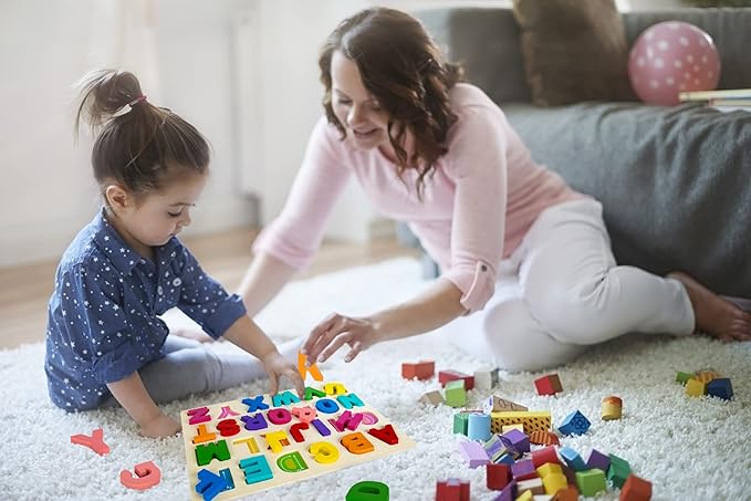 Alphabet Puzzle Wooden Puzzles for Toddlers 3 4 5 Year Old, ABC Puzzle Shape Alphabet Learning Puzzles Toys with Puzzle Board & Letter Blocks, Preschool Educational for Girls Boys-CubbioJoy