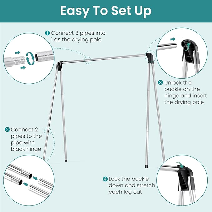 APEXCHASER Foldable Clothes Drying Rack, 55'' Collapsible Laundry Clothes Airer Width Heavy Duty Hanger for Sweaters Baby Clothes Towels Portable Indoor Outdoor for Home Travel-CubbioJoy