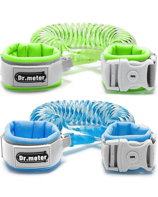 Dr.meter Anti Lost Wrist Link, 2 Pack Toddler Safety Leash with Key Lock, Reflective Child Walking Harness - Dual 8.2ft Length Blue & Green Kids Leash for Supermarket Mall Airport Amusement Park Zoo-CubbioJoy