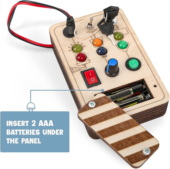 Joyreal Wooden Montessori Busy Board, Toddler Sensory Toys, LED Light Switch, Travel Toys for 2+ Year Old Boy-CubbioJoy