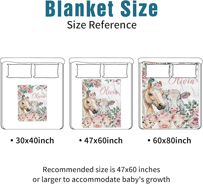 Custom Name Crib Bedding Set - Horse & Cow Pattern, Personalized Floral Nursery Bedding 3-Piece Set– Soft Blanket, Fitted Sheet, Changing Pad Cover – for Newborns Girls Nursery Gifts-CubbioJoy