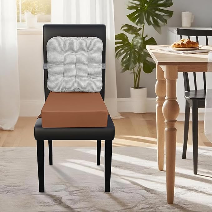 Booster Seat for Kitchen Chair with Comfy Backrest and Adjustable Safety Buckles,Non-Slip Kid Toddler Booster Seat for Dining Table,Portable PU Travel Baby Booster Increasing Cushion Chair-CubbioJoy