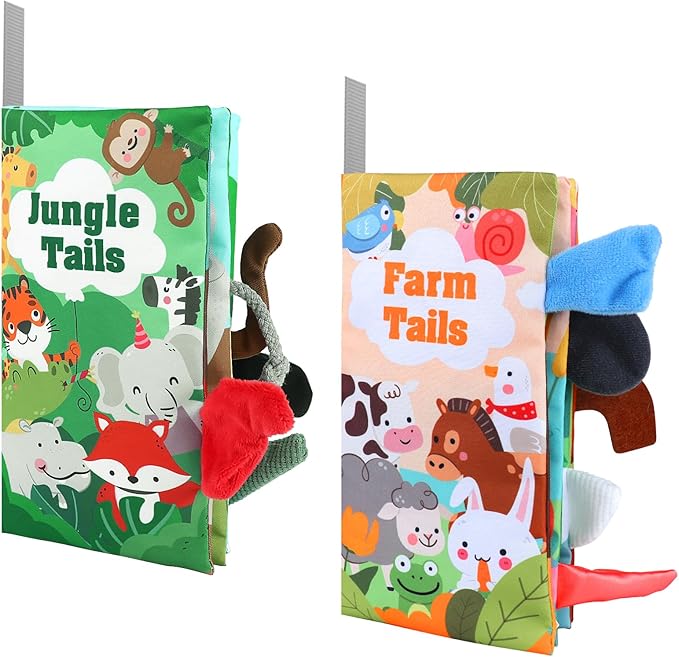 BARMACO Baby Soft Touch and Feel Crinkle Cloth Books for Infants & Toddlers, Learning Toys, Early Development Interactive Sensory Toys, Ocean Animal Tails, Gifts for Boys & Girls-CubbioJoy