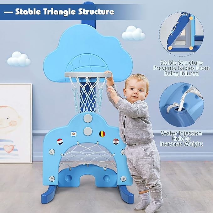 Costzon Kids Basketball Hoop, Toddler Sports Activity Center w/ 5 Adjustable Height Levels, Basketball Soccer Golf Game Set, Indoor Outdoor Basketball Hoop Set Gift for Baby Infant-CubbioJoy
