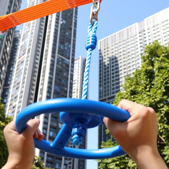 2-Pack Ninja Wheel Obstacle for Kids - 360° Rotatable Swing Monkey Wheel for Ninja Warrior Obstacle Course for Kids Ninja Warrior Slackline Kits - Blue, Yellow Color in Set-CubbioJoy
