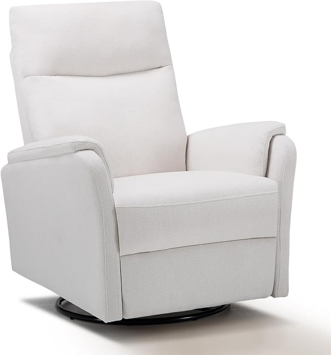 COLAMY Swivel Recliner Chair with Footrest, Rocker Glider Chair High Back with Double-Layer Cushion, Rocker Recliner for Nursery & Living Room, Bedroom, White-CubbioJoy