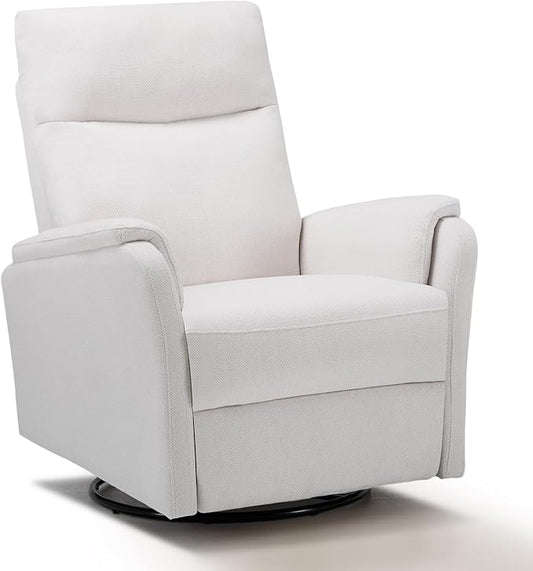 COLAMY Swivel Recliner Chair with Footrest, Rocker Glider Chair High Back with Double-Layer Cushion, Rocker Recliner for Nursery & Living Room, Bedroom, White-CubbioJoy