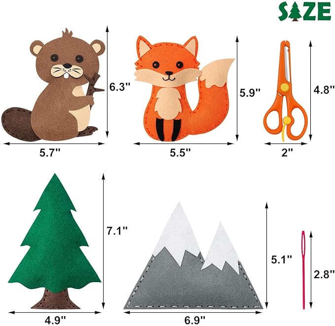 CiyvoLyeen Woodland Animals Craft Kit Kids DIY Crafting and Sewing Set Woodland Animals Felt Plushie for Girls and Boys Educational Beginners Sewing Set Sewing Kits for Kids Age 8 9 10 11 12-CubbioJoy
