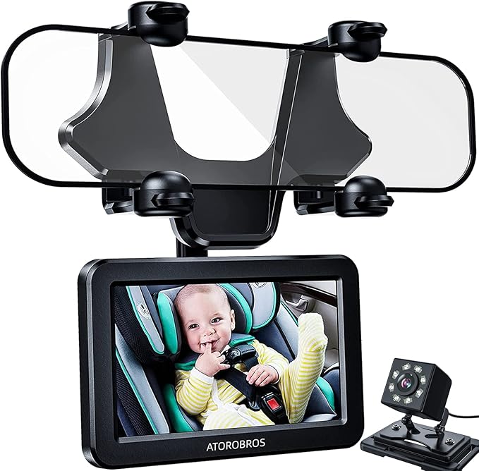 Baby Mirror for Car, ATOROBROS Baby Car Camera for Rear-Facing Seat with 4.3'' HD Display, Upgrade 360° Rearview Mirror Display Bracket, Easy and Safe to See Baby while Driving-CubbioJoy