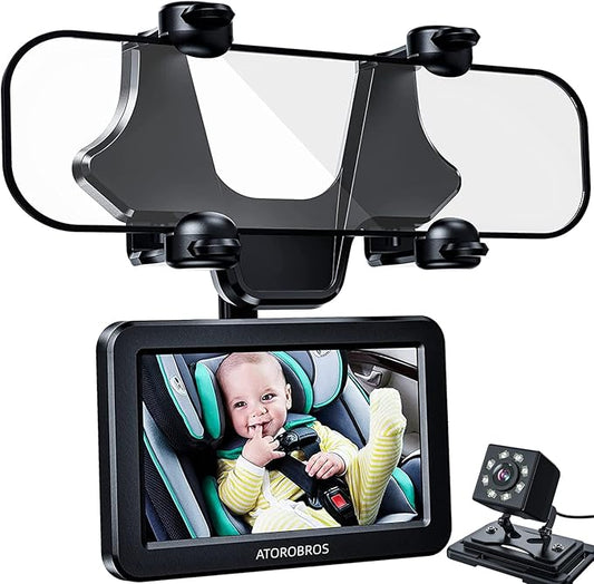 Baby Mirror for Car, ATOROBROS Baby Car Camera for Rear-Facing Seat with 4.3'' HD Display, Upgrade 360° Rearview Mirror Display Bracket, Easy and Safe to See Baby while Driving-CubbioJoy