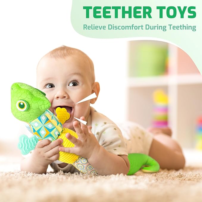 Sumobaby Infant Baby Musical Stuffed Animal Toys for 0-3-6-12 Months,Multi Sensory Toys with Crinkle and Rattles, Tummy Time Toys for Newborn Boys Girls, Dinosaur, Green-CubbioJoy
