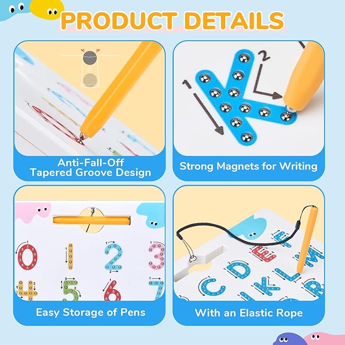 JoyCat Magnetic Letter and Number Tracing Board Set, Double Sided Alphabet & Numbers Board for Toddlers, ABC Uppercase & Lowercase Practice, Math Learning, Preschool Educational Gift Toys for Kids-CubbioJoy