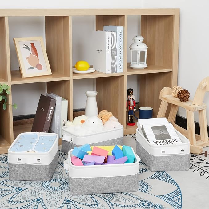 Bidtakay Small Storage Baskets for Organizing [4-Pack] Fabric Storage Bins for Baby Organizer Shelf Baskets for Nursery Storage Collapsible Closet Storage Bins for Home Organization - 11.8x7.8x5 In-CubbioJoy