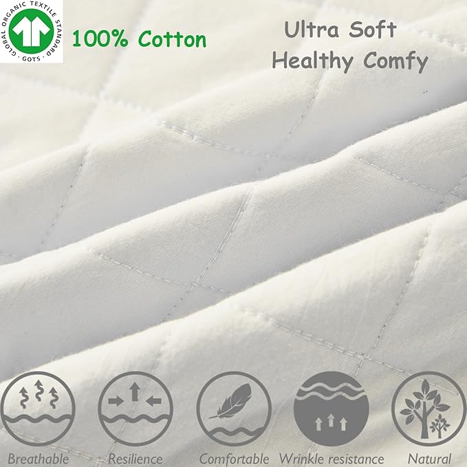 Brandream White Crib Bedding Set 6 Pieces Baby Nursery Collection with 2 packs Window Valance,Quilt,Crib Sheet,Dust Ruffle-100% Washed Cotton Like Linen Supersoft Classic Quilted Plaid Off White Cream-CubbioJoy