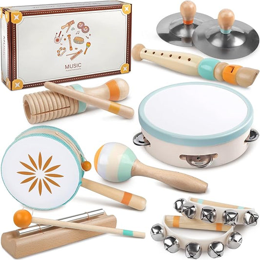 Baby Musical Instruments - Montessori Musical Toys for Toddlers 1-3, Wooden Percussion Instruments Set, Neutral Colors Modern Boho Music Toys for 1 Year Old, Kids Preschool Educational Birthday Gifts-CubbioJoy