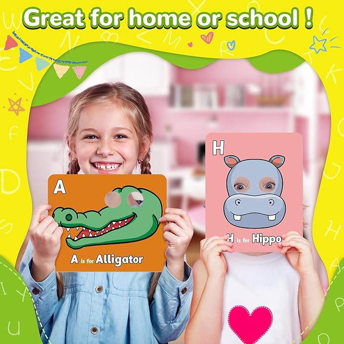 Alphabet Flash Cards,Giant ABC Animal Flash Cards for Toddler 3-5,26 Lowercase and Uppercase Letter Cards,Educational Learning Games for Kids,Preschool Kindergarten Toys-CubbioJoy