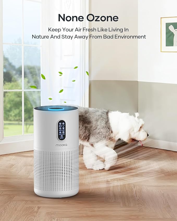 Air Purifiers for Home Large Room up to 1500 ft², MOOKA HEPA Air Purifier for Home Pets Hair in Bedroom with Aromatherapy, Air Filter Cleaner for Dorm, Pets, Office, 20dB, Night Light, B-D03, White-CubbioJoy