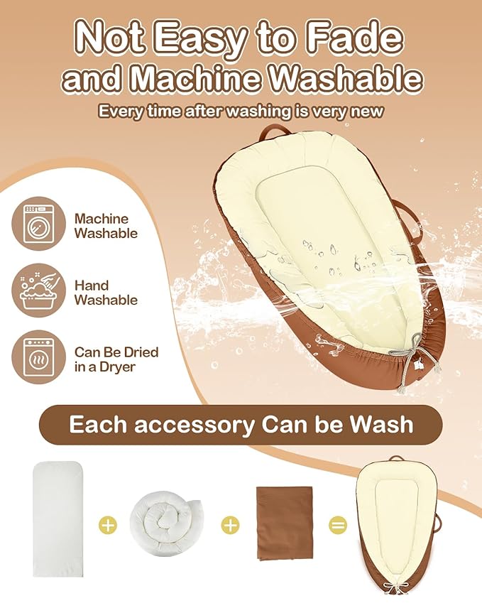 Baby Lounger - Infant Lounger for Newborn 0-24 Months, Pure Cotton Breathable Baby Nest Lounger Cover, Newborn Essentials for Baby Boys & Girls, Portable Baby Lounger for Home and Travel-CubbioJoy