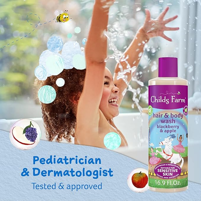 Childs Farm, Kids Hair & Body Wash for Dry, Sensitive Skin, Blackberry & Organic Apple, Gently Cleanses, Vegan, Cruelty-Free, 16.9 fl oz-CubbioJoy