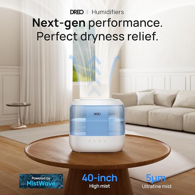 Dreo Humidifiers for Bedroom, Top Fill 4L Supersized Cool Mist Humidifier with Oil Diffuser and Nightlight, 36H Runtime, Quiet Ultrasonic Humidifiers for Home, Large Room, Baby Nursery and Plants-CubbioJoy