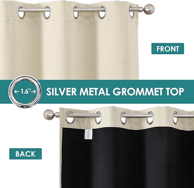 ChrisDowa 100% Blackout Curtains 45 inch Long for Bedroom with Black Liner, 2 Thick Layers Total Blackout Thermal Insulated Grommet Window Curtains 2 Panels Set (Light Beige, 52 x 45 Inch)-CubbioJoy