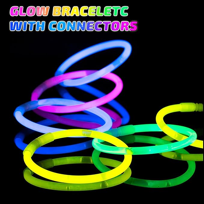 500 Pcs Glow Sticks Bulk Party Pack, 8'' Glow in the Dark Party Supplies, Glow in the Dark Light Up Sticks with Connectors, Party Favors for Birthday, Concert, Raves, Halloween, Christmas-CubbioJoy