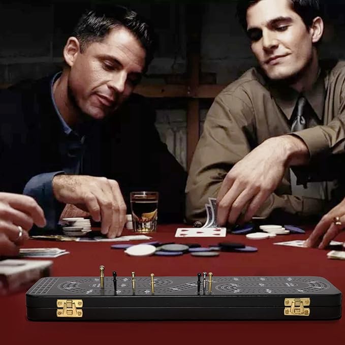 Cribbage Board Game Set 3 Tracks, 2 Storage Area, with 9 Metal Pegs,2 Decks of Playing Cards and Instruction, Wooden Travel Portable Cribbage Game Sets-CubbioJoy