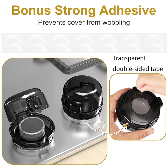 5-Pack Stove Knob Covers for Child Safety - Universal Size Gas Stove Knob Covers with Adhesive, Heat-Resistant Baby Proof Stove Knob Covers, Dual-Key Oven Knob Covers for Child Safety and Pet (Black)-CubbioJoy