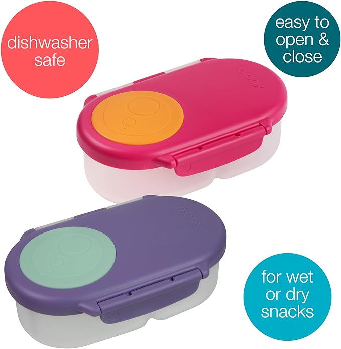 b.box Snack Box (2-pack) Reusable Snack Containers with Lids – Bento Box for Kids & Toddlers, Leakproof Lunch Box, BPA-Free and Dishwasher Safe Snack Container (S'shake + Lilac Pop, 1 3/4 Cup)-CubbioJoy