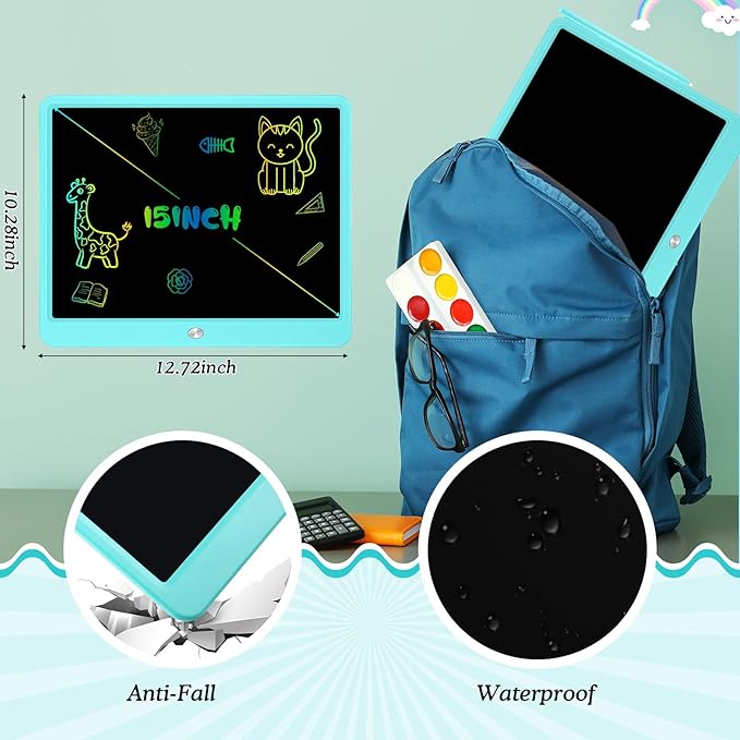 Decute Kids Toys LCD Writing Tablet with Stylus, 15 Inch Erasable Toddlers Doodle Board, Reusable Drawing Pad for Kids, Educational Christmas Birthday Gift for 3 4 5 6 7 8 Girls Boys Toddler Blue-CubbioJoy