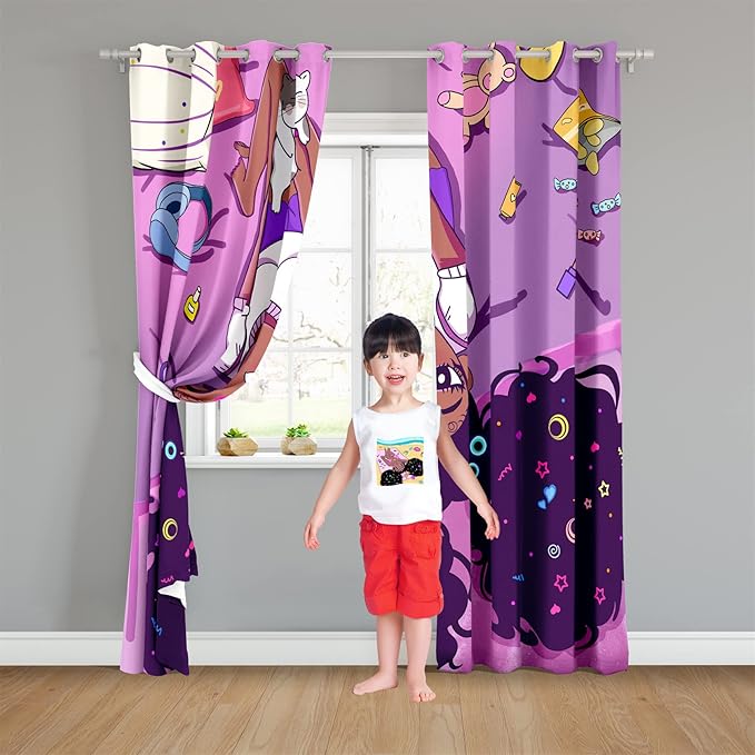 Cartoon Printed Curtains for Bedroom, 82 x 84 inches, Blackout, Grommet Top, 2 Piece Set, Girls Room Curtains, Thermal Insulated-CubbioJoy