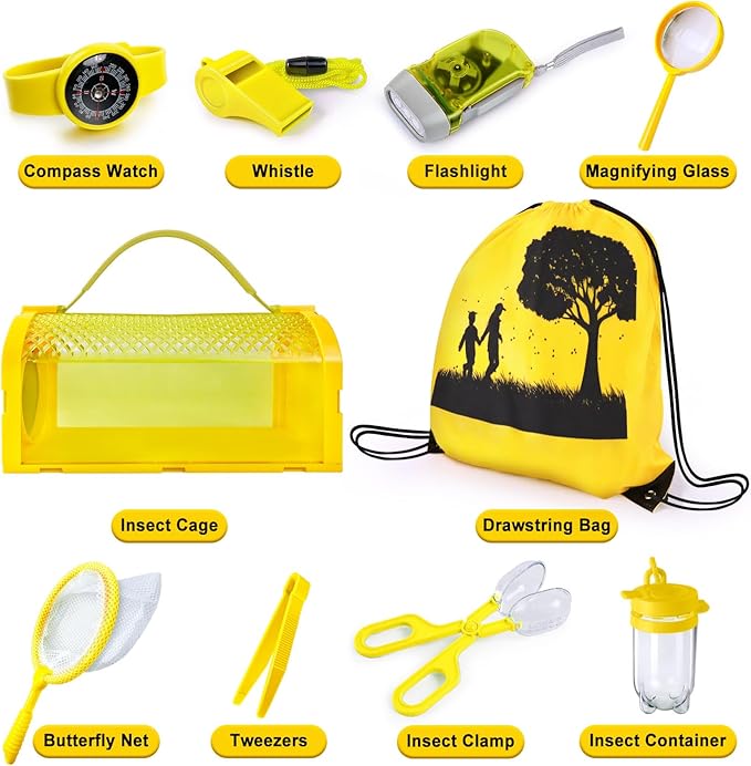 Bug Catcher Kit & Outdoor Explorer Kit for Kids, 10 Pcs Bug Catching Kit with Toy Cage, Backpack, Flashlight, Manifying Glass, Toy Net, Outdoor Exploration Toys Gift for Boys Girls 3-12-CubbioJoy
