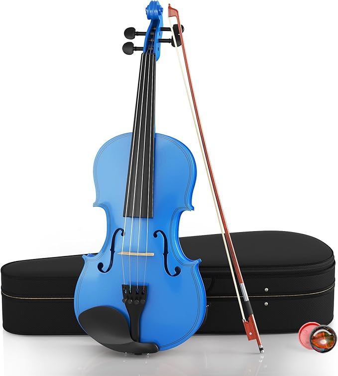 4/4 Beginner Violin Kit for Adults, Complete Full Size Violin Set with Portable Case, Bow, Rosin, Dark Blue-CubbioJoy