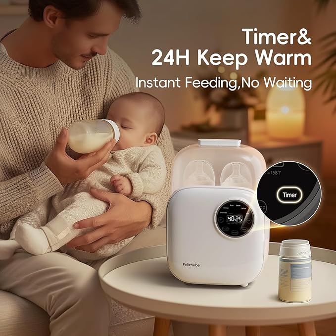 Baby Bottle Warmer, Felizbebe 10-in-1 Bottle Warmers for All Bottles, Detachable Body for Easy Cleaning, Accurate Temperature Control, Timer, Sterili-zing,Milk Warmer for Breastmilk or Formula-CubbioJoy
