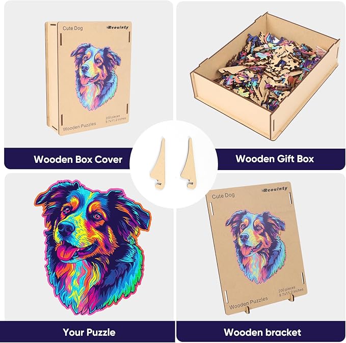 Australian Shepherd Dogs Wooden Puzzle 500pcs Stained Colorful Art Painting Wooden Puzzle for Kids Adults, Birthday Mother's Father's Day Christmas for Dad Mom Son Daughter(14.9 * 17.1in)-CubbioJoy