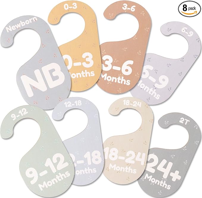 Baby Closet Dividers for Clothes Organizer - Set of 8 Adorable Wooden Double-Sided Baby Clothes Size Hanger Organizer from Newborn to 24+ Months for Nursery Beautiful Minimalist Decor-CubbioJoy