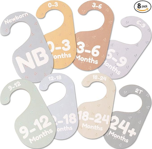 Baby Closet Dividers for Clothes Organizer - Set of 8 Adorable Wooden Double-Sided Baby Clothes Size Hanger Organizer from Newborn to 24+ Months for Nursery Beautiful Minimalist Decor-CubbioJoy