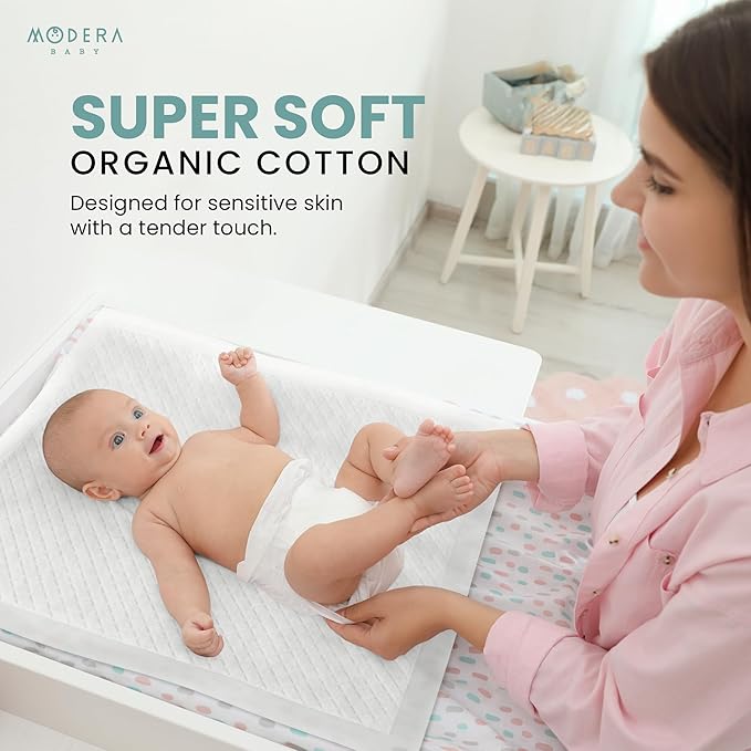 Organic Cotton Disposable Changing Pad Liners | Large 18x24 Hypoallergenic Ultra Absorbent & Waterproof Super Soft, Quilted Underpads for Baby Diaper Table & Travel, Leak Proof & Mess Free [100-Pack]-CubbioJoy