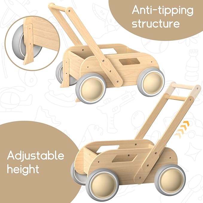 2025 HOMEKOL Wooden Baby Walker, Baby Walker, Adjustable Speed for Boys and Girls, Baby Activity Center, Birthday, Christmas and New Year's Gift, Log Color-CubbioJoy