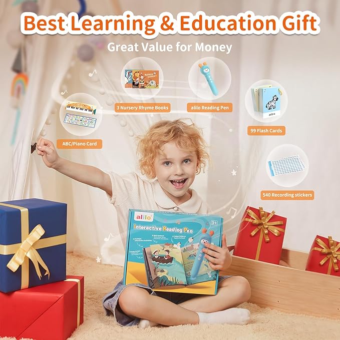 alilo Talking Pen Books Sets for Toddlers 2-6, Kids Learning Electronic Toys, Early Educational Gifts for Boys Girls, with 3 Interactive Audio Sound Books, 100 Talking Flash Cards, Alphabet-CubbioJoy
