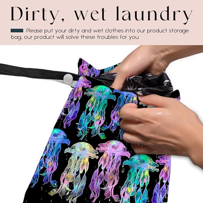 Waterproof Wet Bag for Swimsuit, Travel Beach Wet Dry Bag, Hidden Zipper Reusable Jellyfish Wet Bags, for Travel Beach Wet Swimsuits Toiletries Diapers Dirty Gym Clothes Laundry Bag-CubbioJoy