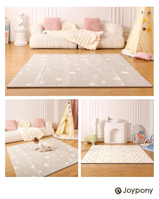 Baby Play Mat 79x 71 Inch, Extra Large Foldable Play Mats for Babies and Toddlers, Waterproof & Anti-Slip Portable Baby Floor Mat for Tummy Time, Non Toxic Foam Play Mat for Floor Travel Bag-CubbioJoy