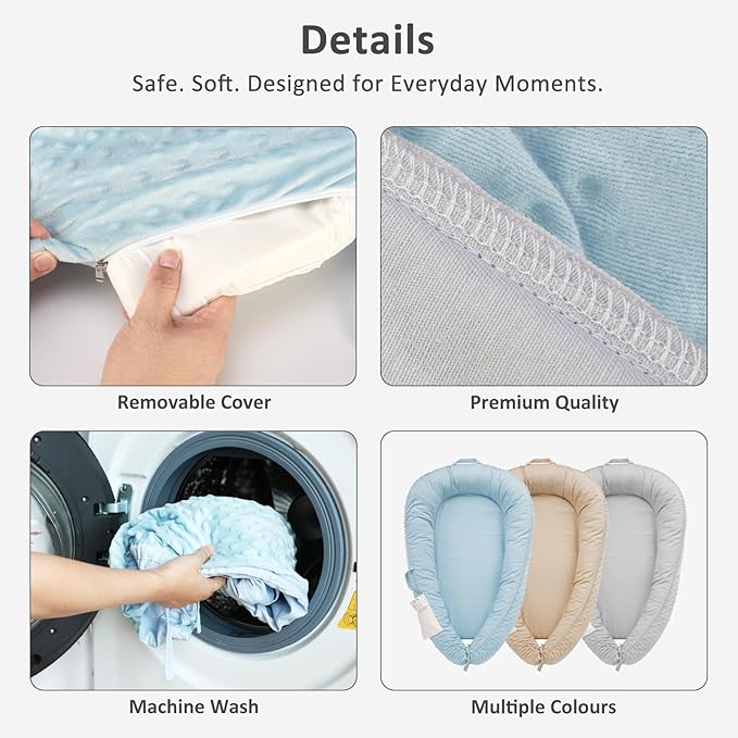 Baby Lounger – Soft & Breathable Newborn Nest for Infants 0-24 Months, Organic Cotton Baby Pillow for Tummy Time, Playtime & Travel, Newborn Babies Essential Gift-CubbioJoy