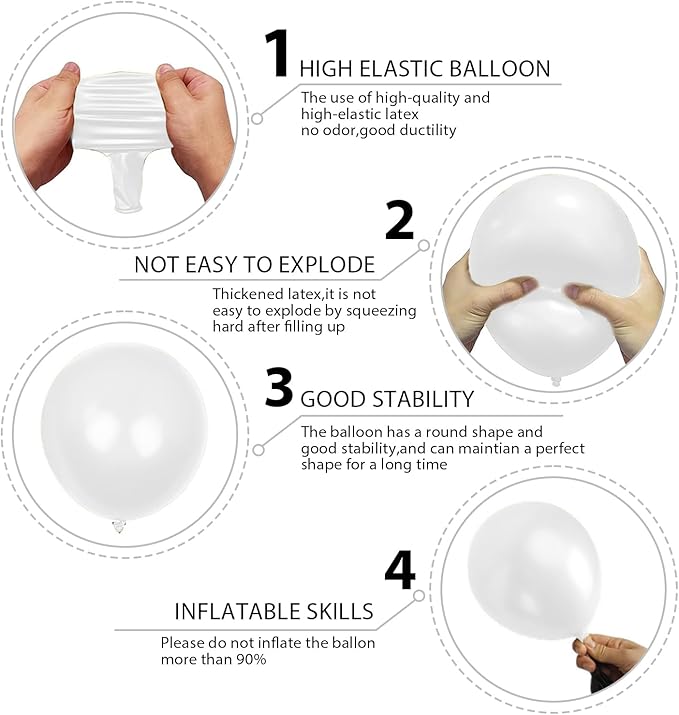 140pcs Balloon Arch Kit, White Balloons of Different Sizes Pack of 18 12 10 5 Inch Party Balloon Kit for Birthday Party or Balloon Arch as Graduation Wedding Baby Shower Anniversary Party Decorations-CubbioJoy