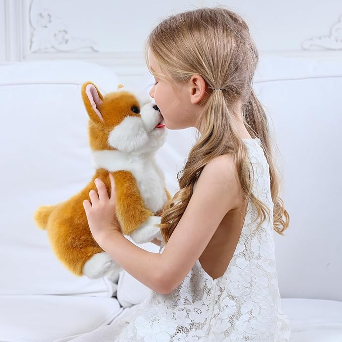 Interactive Plush Corgi Dog, Companion Robot Dog Pets,Handmade Weighted Stuffed Animals,Electronic Walking Toy with Barking,Tail Wagging,Talking,-CubbioJoy
