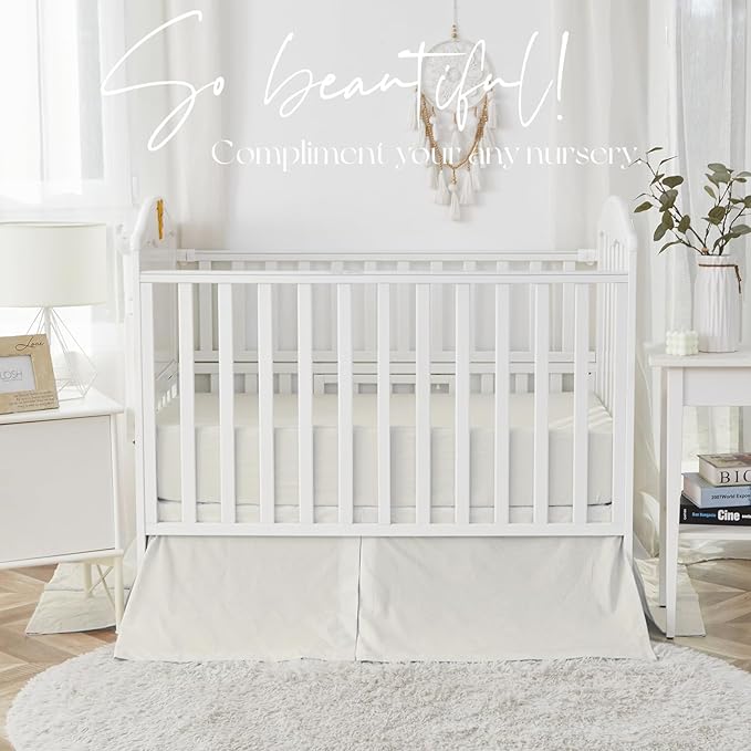 Brandream White Crib Bedding Set 6 Pieces Baby Nursery Collection with 2 packs Window Valance,Quilt,Crib Sheet,Dust Ruffle-100% Washed Cotton Like Linen Supersoft Classic Quilted Plaid Off White Cream-CubbioJoy