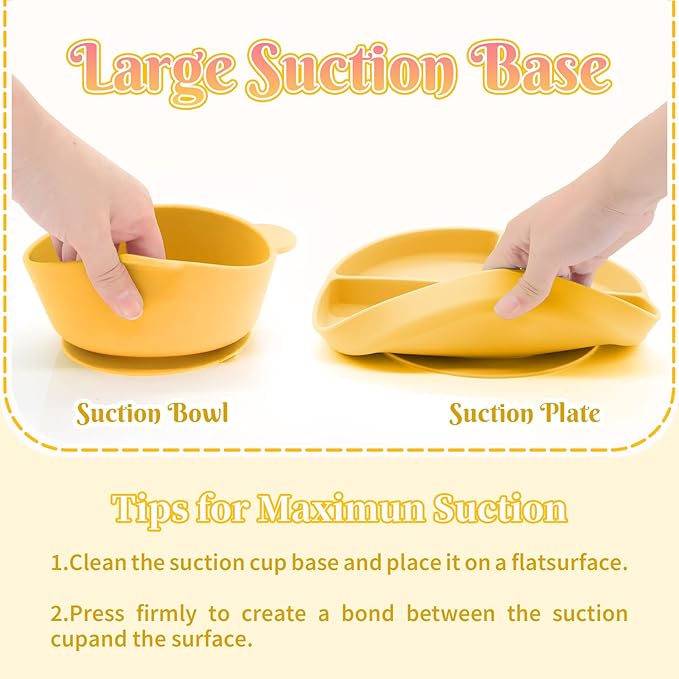 Silicone Baby Feeding Set 6 Pcs, Baby Led Weaning Supplies, Baby Feeding Supplies Set BPA Free, Baby Essentials for Newborn Gift Yellow-CubbioJoy