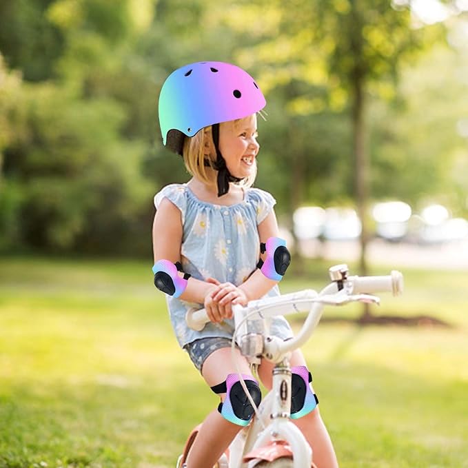 Kids Bike Helmet Set Adjustable for Children, Boys, Girls and Teenagers Aged 3-8 Years Includes Elbow, Knee, Wrist Guards Children's Helmet Protection Set for Bikes SkateboardsRollerskates-CubbioJoy