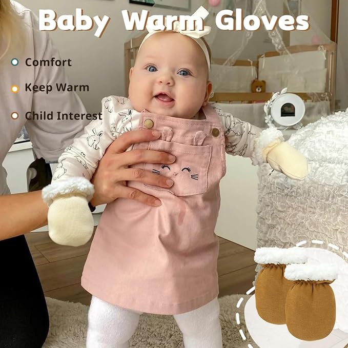 Cute Baby Mittens Newborn, No Scratch Baby Boy Mittens, Baby Girl Hat Gloves for Toddlers, Infant, Newborn-CubbioJoy