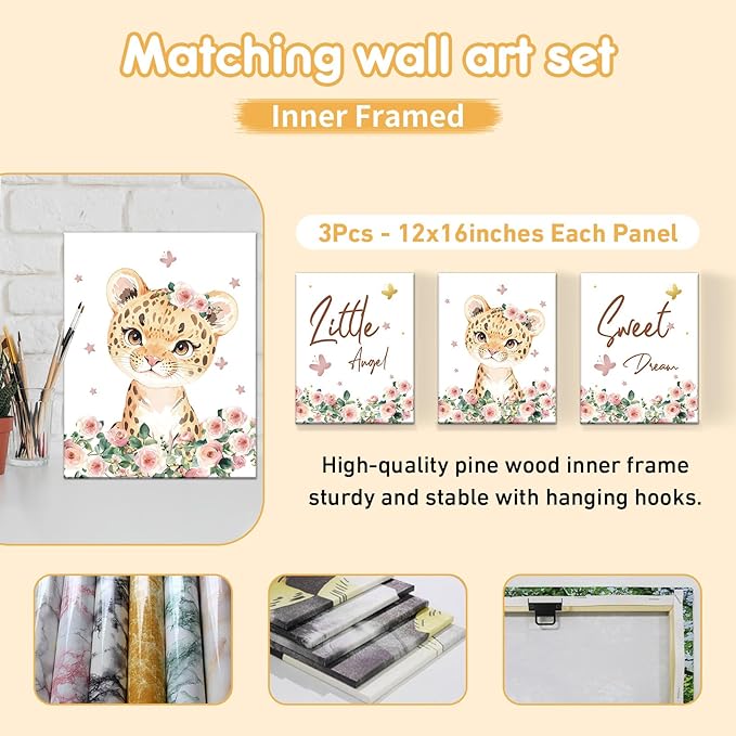 Custom Baby Crib Bedding Set, 5 Pcs Personalized Name Baby Crib Sets for Infant Toddler, Floral Leopard Nursery Bedding Set for Baby Girls, Double Layer Baby Bedding Sets Customized Gifts-CubbioJoy